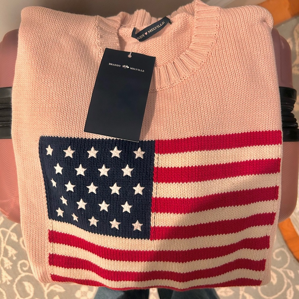 Brandy Melville Pink Nico American Flag Sweater